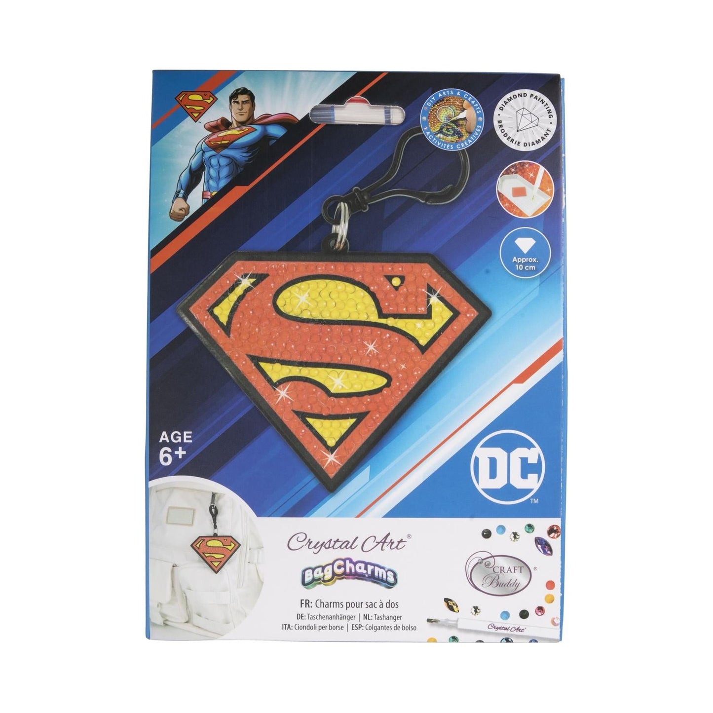 DC Superman Crystal Art Backpack Charm Kit