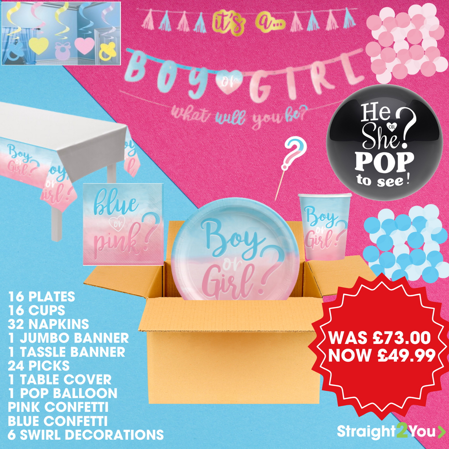 The Big Reveal! Baby Shower and Gender Reveal Complete Party in a Box