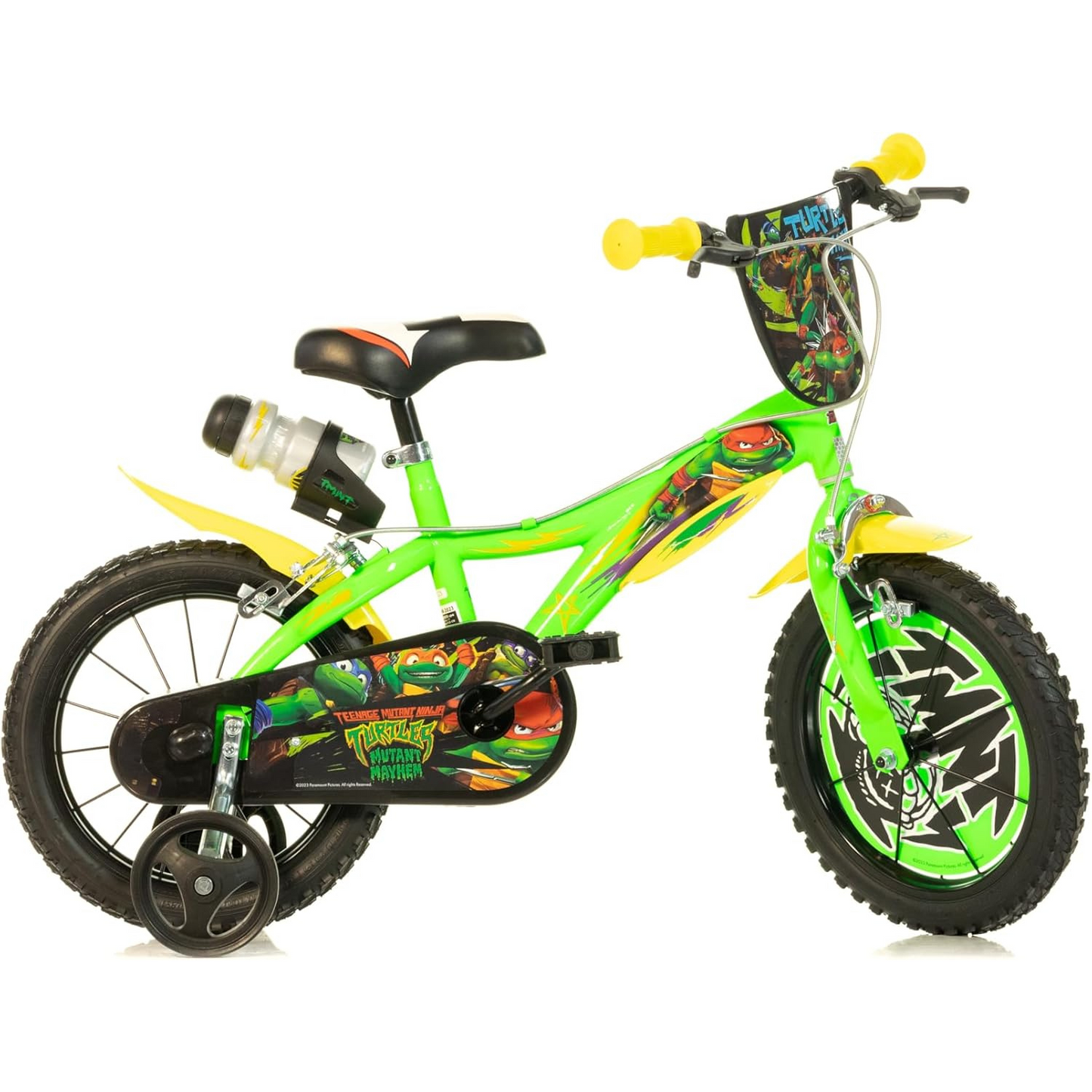 Teenage Mutant Ninja Turtles - Mutant Mayhem 14 inch Unisex Bicycle with stabilisers and drinks bottle