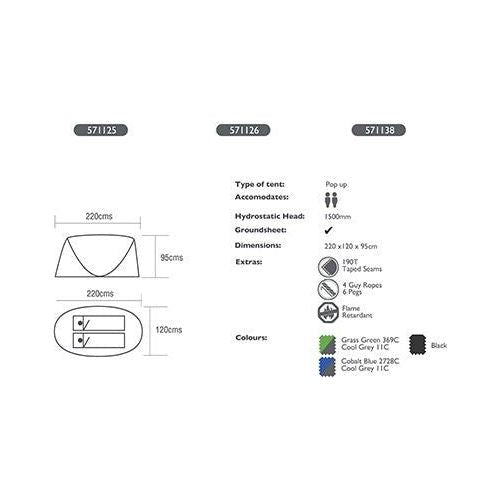 Summit 2-Person Pop Up Tent 220 x 120 x 95cm Black