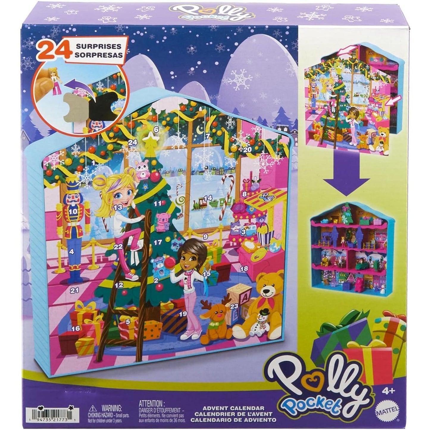 Polly Pocket Dolls Advent Calendar - Gingerbread House Playset with 24 Surprises