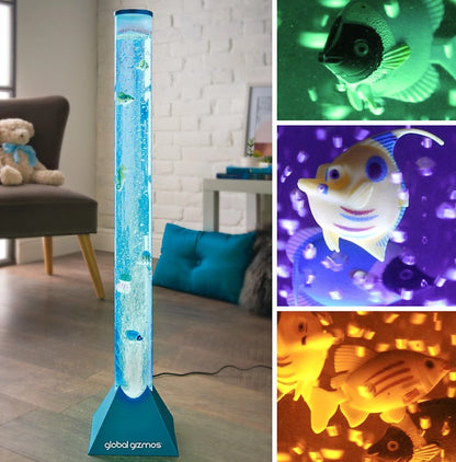 Global Gizmos Sensory Light Standing Fish Bubble Lamp - Metallic Blue Base