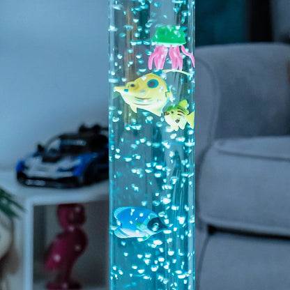 Global Gizmos Sensory Light Standing Fish Bubble Lamp - Metallic Blue Base