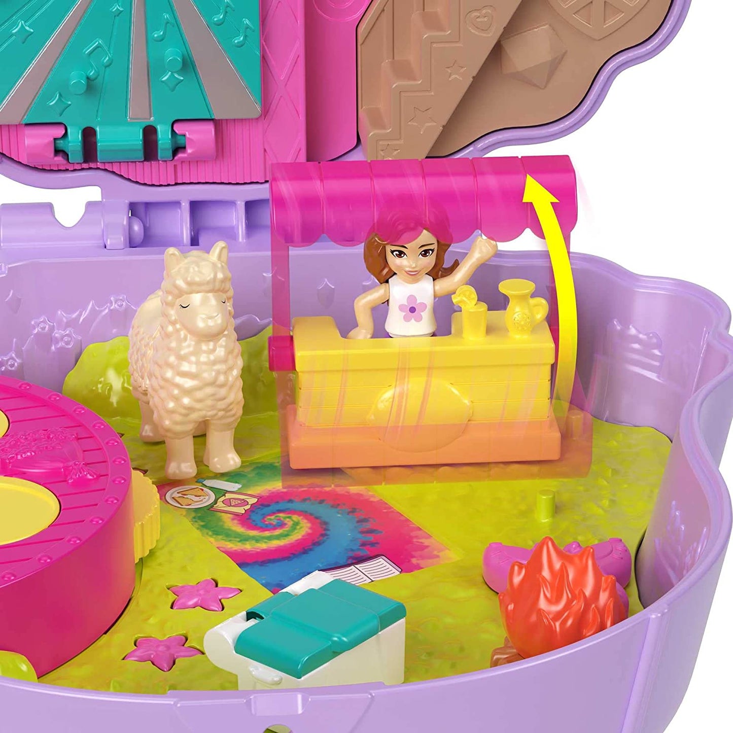 Polly Pocket Mini Toys, Camp Adventure Llama Compact Playset with 2 Micro Dolls and 13 Accessories, Pocket World Travel Toys with Surprise Reveals,